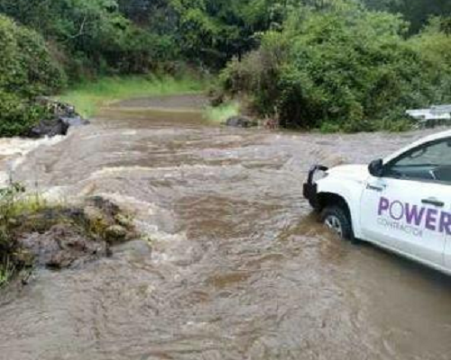 Powerco contractor vehicle stopped by flooded road Coromandel November 2022